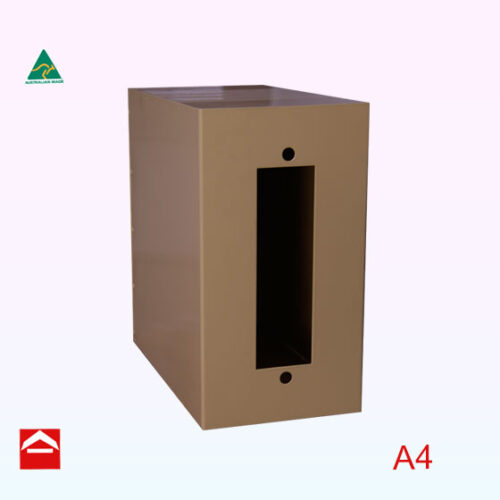 Rear opening rectangular vertical letterbox for picket fences