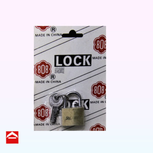 Brass padlock 20mm with 3 keys shrink wrapped on a card