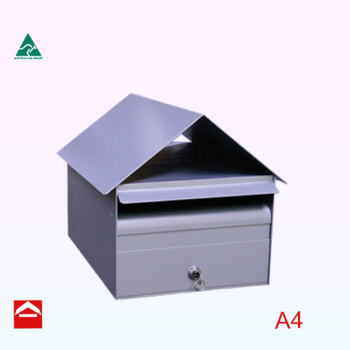 Front view of Alicia front opening rectangular box with gable roof 285mm wide x 370mm deep x 275mm high.