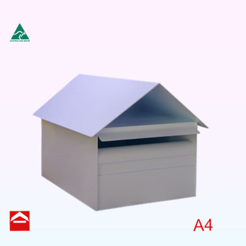 Rectangular rear open portrait orientation aluminium letterbox with hip roof
