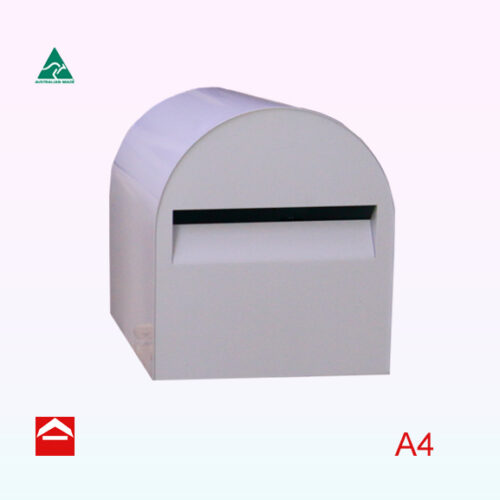 Front view of Aussie Mail rectangular letterbox. 275mm wide x 350mm deep x 305mm high