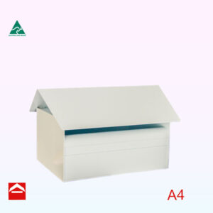 Rectangular rear open aluminium letterbox with hip roof. 350Wx175Hx250D (excluding size of roof)