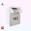 Angled front view of Chester Rear opening Mail parcel chest with 40mm angle surround. 400mm wide x 400mm deep x 600mm high