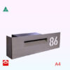 A4 rectangular rear open letterbox with stainless steel front plate for a corner position with laser cut numbers