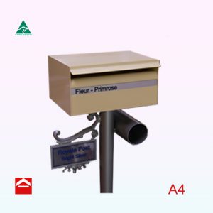 Rectangular A4 rear open letterbox on royale post with engraved strip
