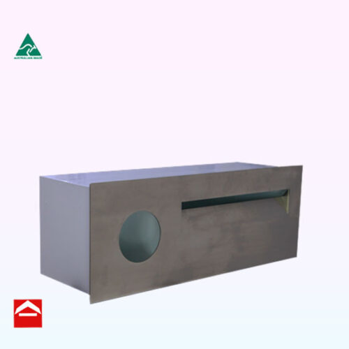 Rectangular letterbox with stainless steel front plate suitable for Besser Block with paper holder left side 580Wx200Dx200H