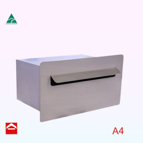 Stainless steel front plate with rectangular aluminium rear opening letterbox behind suitable for brick work