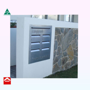 Image of stainless steel front plate with 6 mail slots with laser cutting