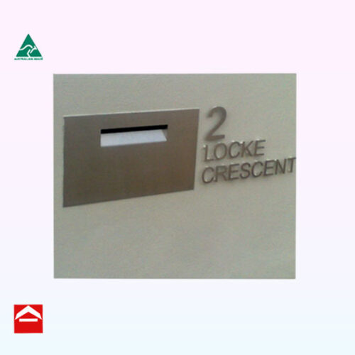 Stainless steel front mail plate with address in stainless steel